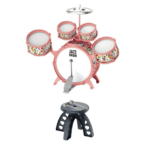 Kokiya Kids Jazz Drum Set with Stool and Drumstick for Birthday Gift Children's Day pink