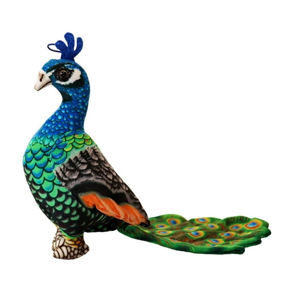 Kokiya Realistic Peacock Doll Cute Stuffed Cartoon Toy for Bedroom Office Car Height 25cm