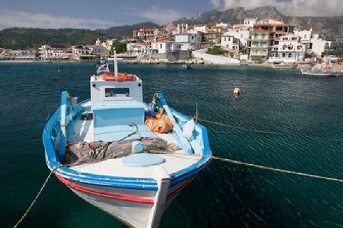 Kokkari Waterfront Samos Aegean Islands Greece Canvas Art - Walter Bibikow DanitaDelimont (36 x 24)