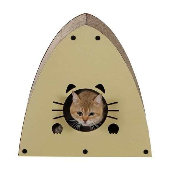 THE LICKER STORE Koko 19" Modern Cardboard Triangle Cat Cave Scratcher with Catnip, Almond, CSR1006A