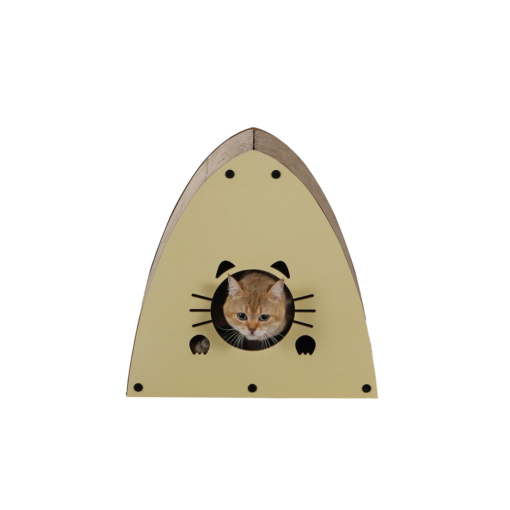 Koko 19" Almond Cardboard Triangle Cat Cave Scratcher with Catnip