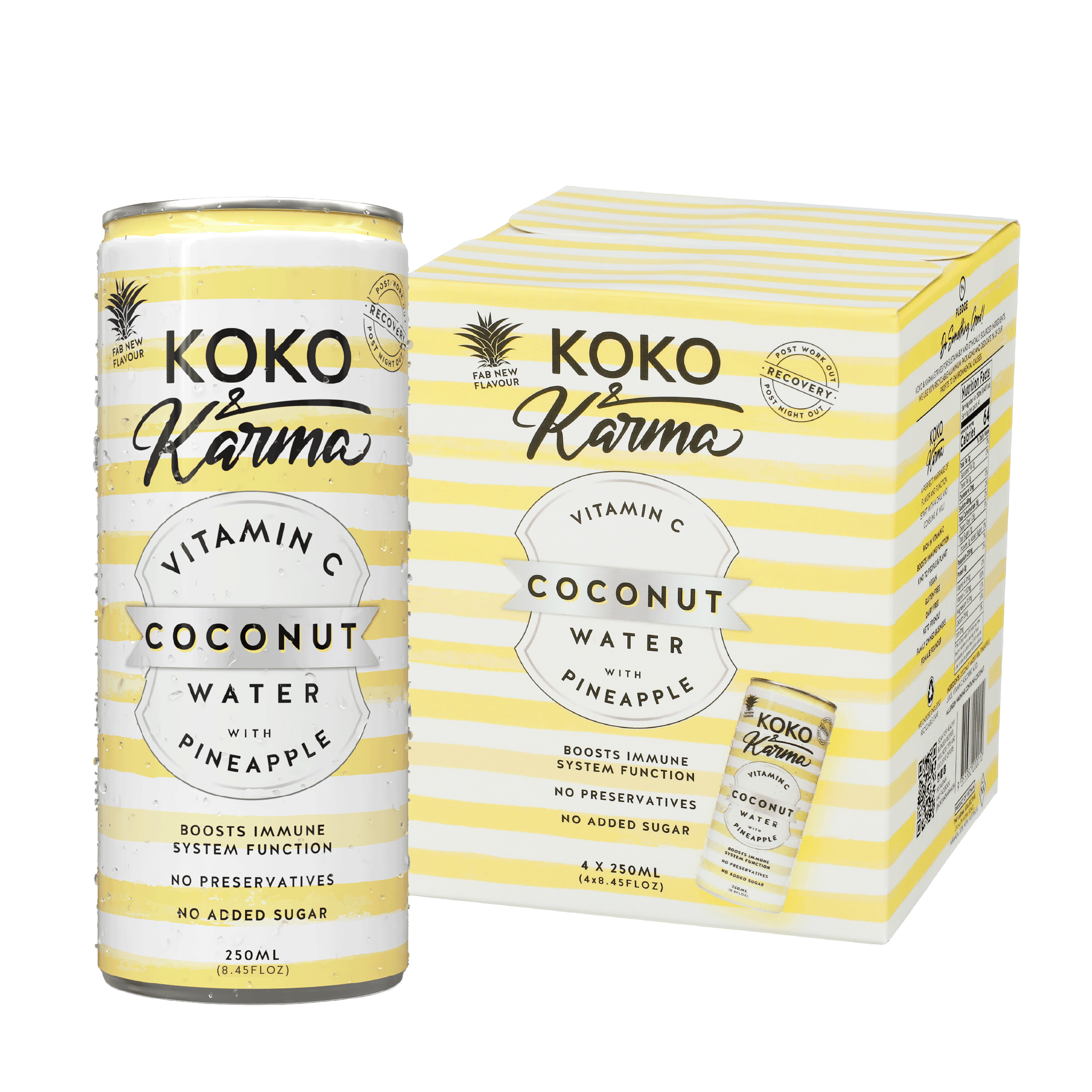 Koko & Karma Pineapple Coconut Water, Vitamin C, No Added Sugar, 4-Pack Cans (8.45 fl oz Each)