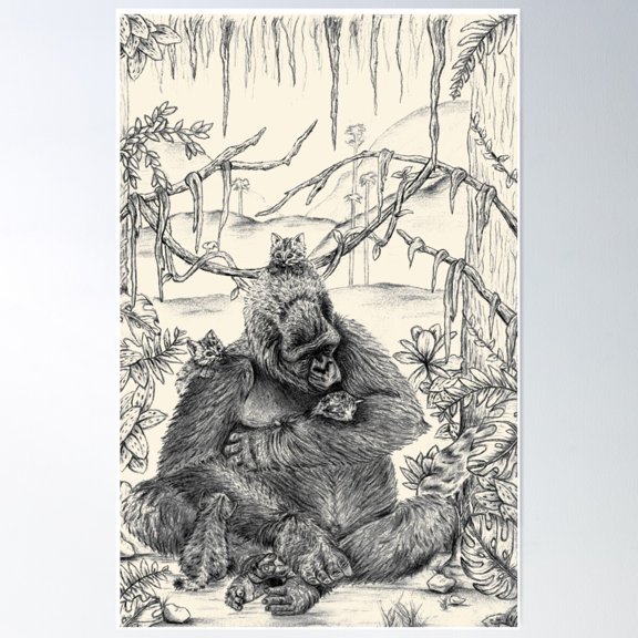 Koko Love Graphite Drawing Poster Wall Art, Modern Wall Decor For Living Room Bedroom, 24x36 UNFRAMED