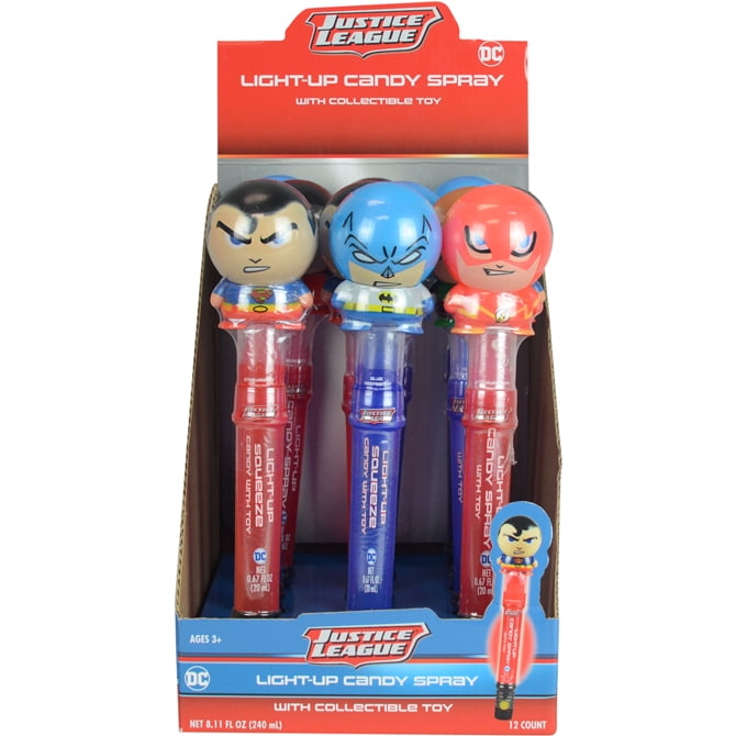 Koko's Justice League DC Comics Buildable Light-Up Candy Spray + Toy, 0.68 fl oz (20ml) - 12 Count Display Box