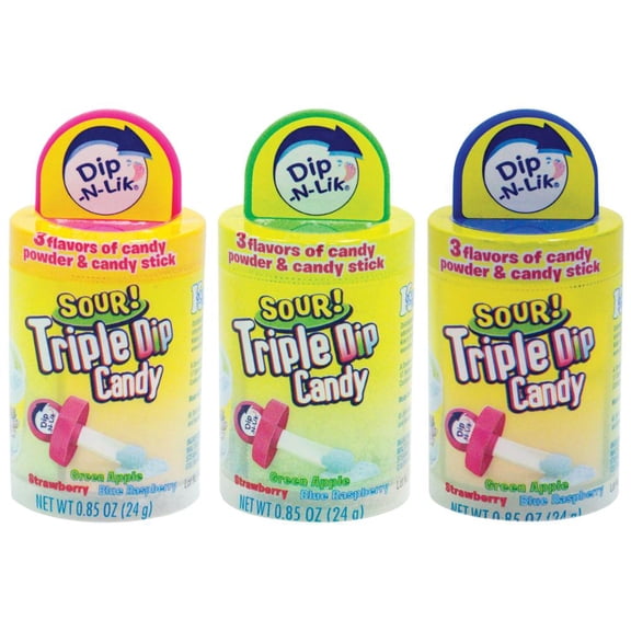Koko's Triple Dip-N-Lik Sour Strawberry Blue Raspberry Green Apple Flavors 3 Count