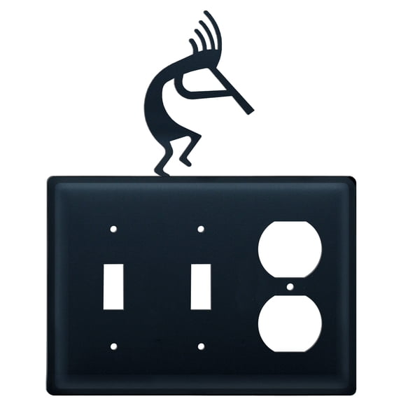 Double Switch and Duplex Outlet Cover with Kokopelli Art Accent, Black