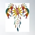 thumbnail image 1 of Kokopelli Duo - Sun Dreamcatcher I Poster Wall Art, Modern Wall Decor For Living Room Bedroom, 8x12 UNFRAMED, 1 of 3