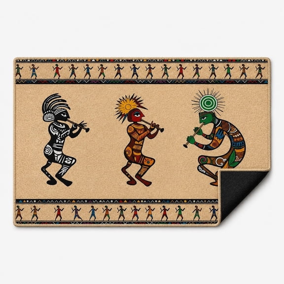 Kokopelli Folk Art Doormat – Printed Non-Slip Entryway Rug, 2 Sizes