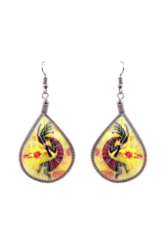Kokopelli Graphic Silk Thread Teardrop Dangle Earrings - Womens Fashion Handmade Jewelry Southwest Accessories