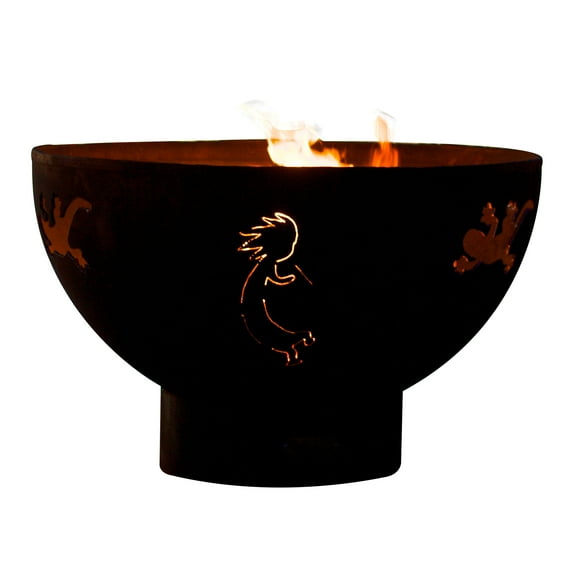 Kokopelli Natural Gas Fire Pit Bowl Outdoor Patio Furniture Steel Firepit Iron Oxide Finish Includes Brass Burner Match Lit 50lbs Lava Rock Flex Line Kit and Plate