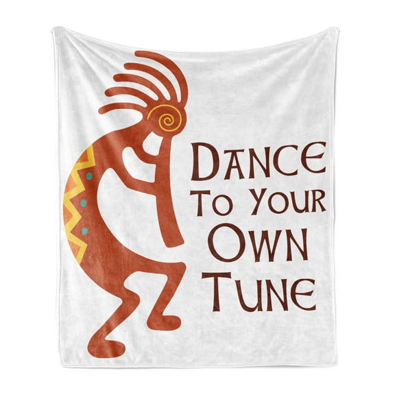 Kokopelli Soft Flannel Fleece Throw Blanket, Abundance Fertility Tribal Cultural Persona Shepherds, Cozy Plush for Indoor and Outdoor Use, 60" x 80", Vermilion Shamrock Green, by Ambesonne