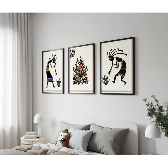 Kokopelli Southwestern Tribal Room Style Wall Decor Set 3 Unframed Paper Print