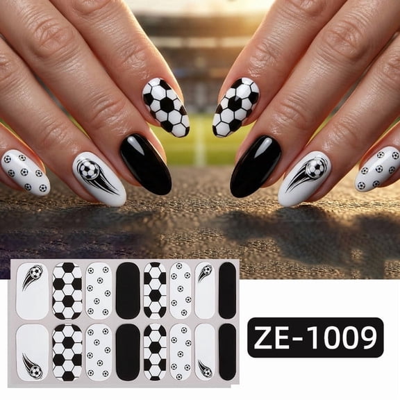 Kokovifyves 16Pcs Football Soccer Design Nail Stickers Glitter Flag Pattern Self Adhesive Full Nail Sports Fan Daily Party Nail Decor