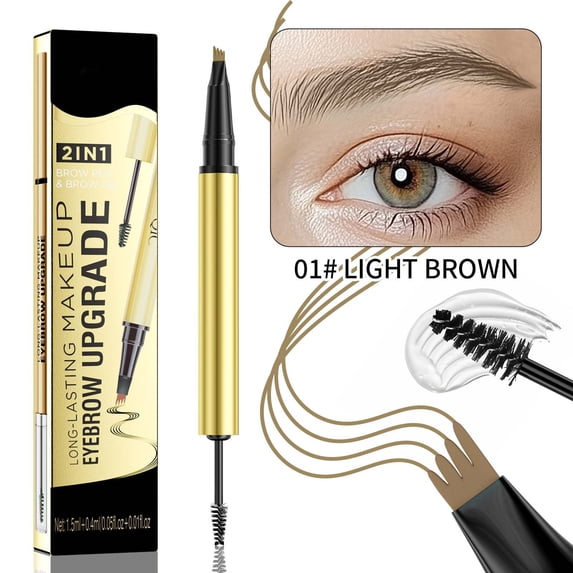 Kokovifyves 2-in-1 Double Headed Eyebrow Pencil with A Fork Tip and Brush Tip Create Natural Hair Like Eyebrows 3ml