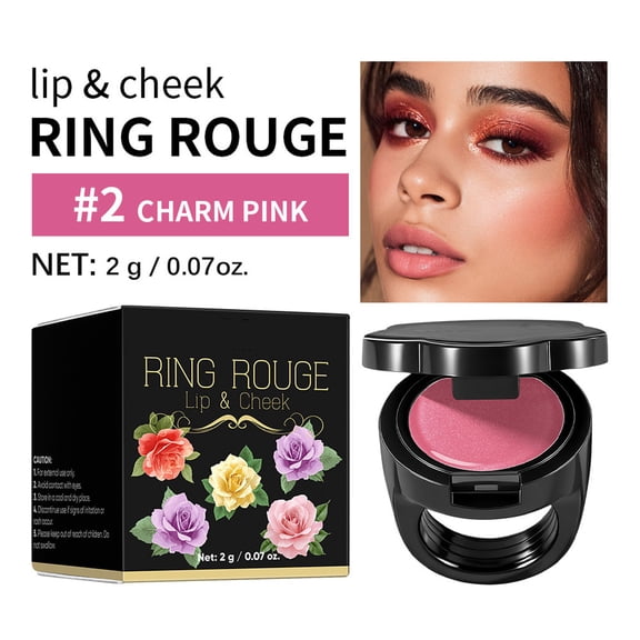Kokovifyves 2-in-1 Ring Rouge Lip and Cheek Color Portable Shiny Tint for Multi-Use Makeup
