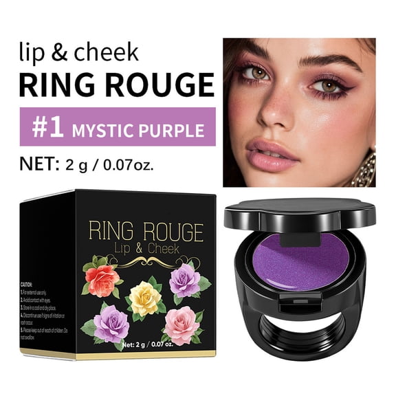 Kokovifyves 2-in-1 Ring Rouge Lip and Cheek Color Portable Shiny Tint for Multi-Use Makeup