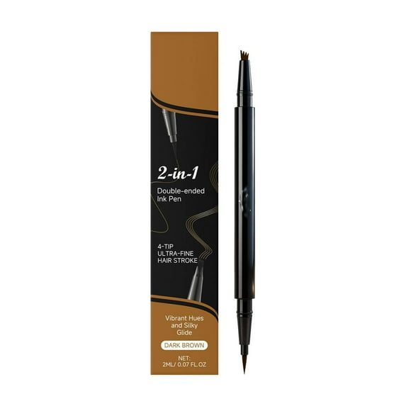 Kokovifyves 2-in-1 Waterproof Eyebrow Pen with Four Fork Pen Head and Brush Head Natural Hair 2ml