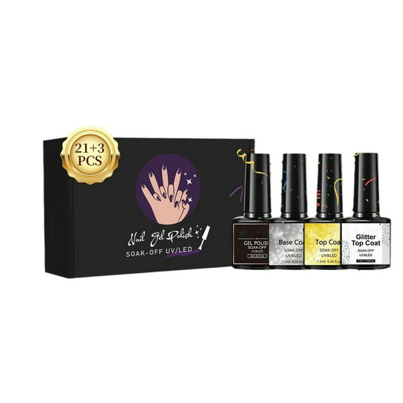 Kokovifyves 24PC Gel Polish Kit Colorful Fashion Classic Nail Gel Set with 3 Bottles of Base Coat Matte and Glossy Top Coat
