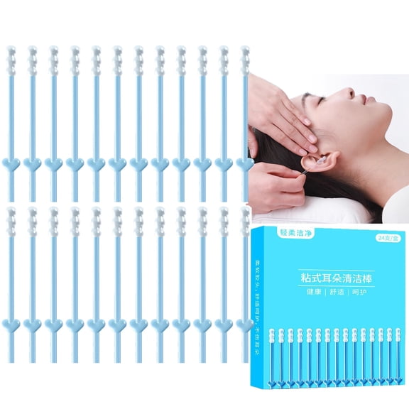 Kokovifyves 24PCS Adhesive Swabs Reusable Ear Wax Removal Tools with Dusts Cover Packaging Adhesive Ear Cleaning Sticks