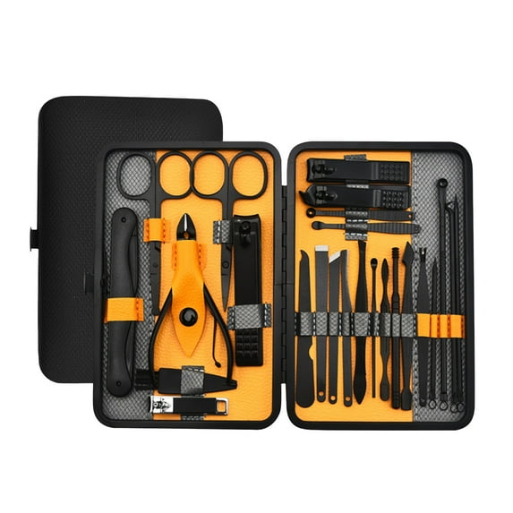 Kokovifyves 25PCS Nail Art Kit Stainless Steel Pedicure Kit Nail Clipper Grooming Kit with Black Leather Travel Case