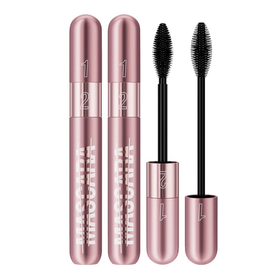 Kokovifyves 2Pcs 4D Silk Fiber 2-in-1 Mascara 9g, 5X Longer Lengthening Thickening Sweatproof No Caking Natural Eye Makeup