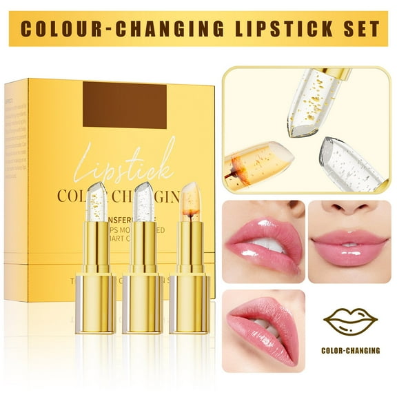 Kokovifyves 3PCS Deep Nourishment Transparent Color Changing Lipstick Foil Moisturizing Gloss Lip for Women 3.5g