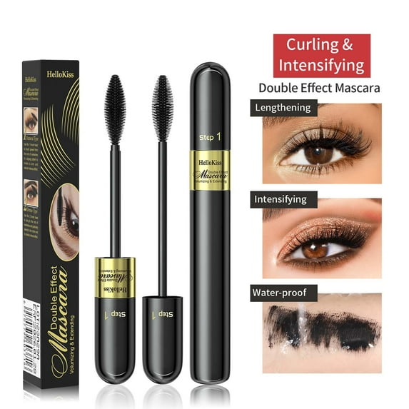 Kokovifyves 4D Silk Fiber 2-in-1 Mascara, 5X Longer Lengthening Volumizing, Sweatproof No Caking Eye Makeup