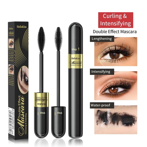 Kokovifyves 4D Silk Fiber 2-in-1 Mascara, 5X Longer Lengthening Volumizing, Sweatproof No Caking Eye Makeup