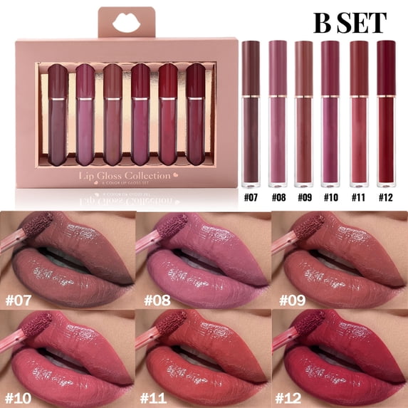 Kokovifyves 6 Count Lip Gloss Gift Set, Portable Daily Lip Cosmetic Kit for Women 1.9ml