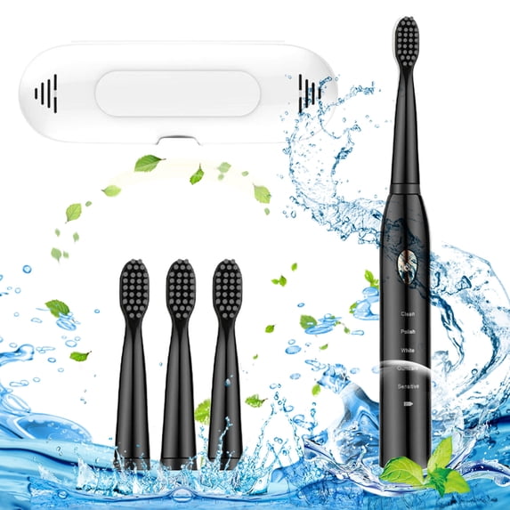 Kokovifyves Adult Electric Toothbrush with 4 Brush Heads and Travel Case Household Soft Bristle Cleaning Toothbrush Fully Automatic Intelligent Toothbrush Teeth Whitening