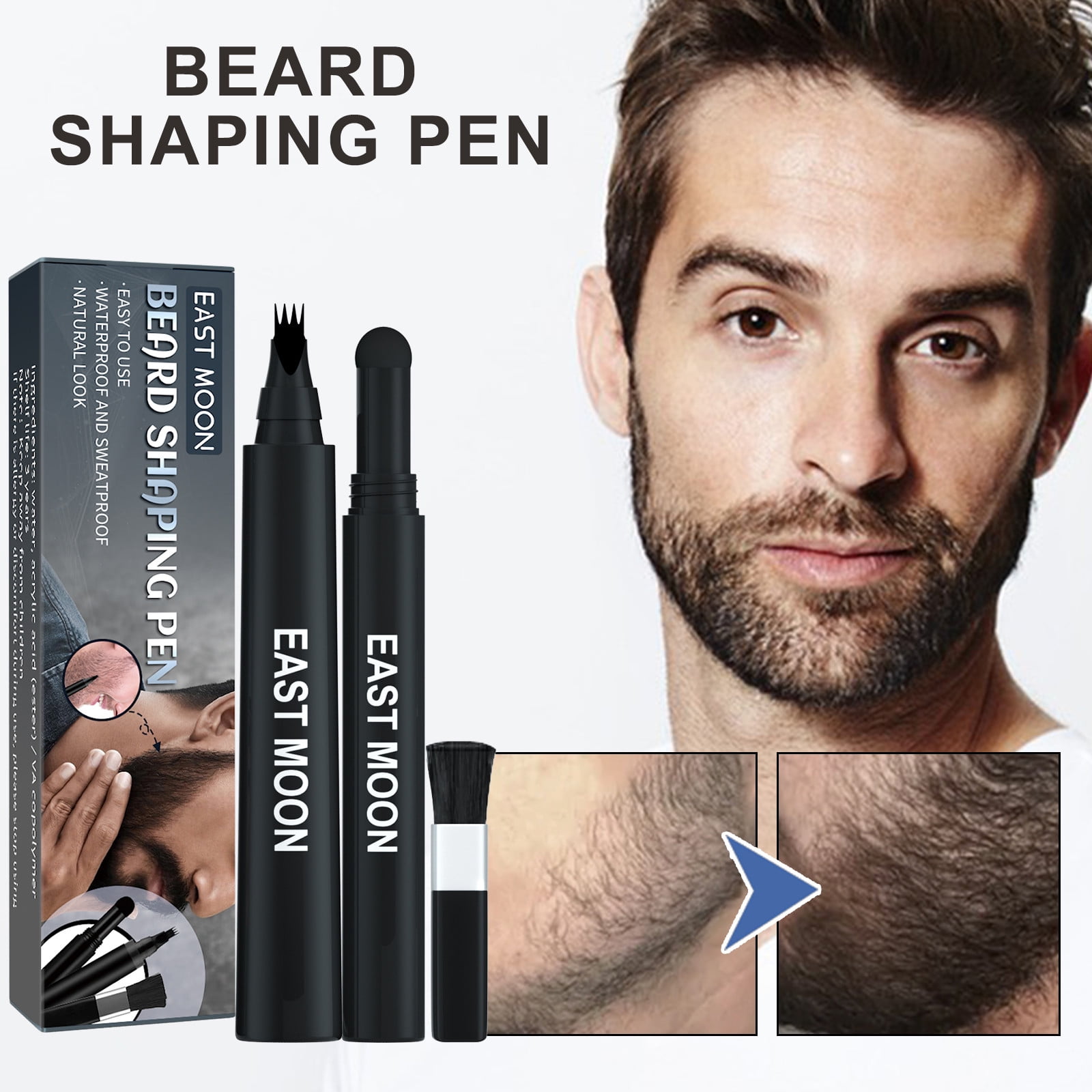 Kokovifyves Beard Pen Filling Pen Is Suitable for Men'S Waterproof Beard Pen and Beard Brush, Which Can Permanently Cover The Natural Smoothness and Repair The Beard Shape