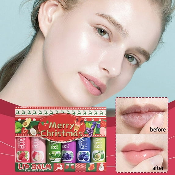 Kokovifyves Christmas-themed Fruity Lip Balm Box Moisturizing Antis-chapping Fade Lip Lines 6PCS
