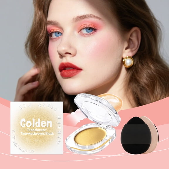 Kokovifyves Color Changing Blush Magical Temperature Change Powder Blusher Cream for Cheeks Eyes and Lips Tint Makeup Lasting Moisturizing Rouge 4g