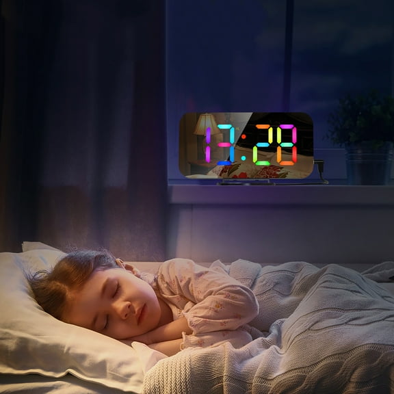 Kokovifyves Consumer Electronics Colorful Rgb Large Screen Display Electronic Clock Dual Usb Smart Mirror Alarm Clock, Four Kinds of Random Gradient Display+Seven Kinds of Monochrome Display