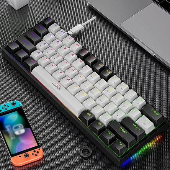 Kokovifyves Consumer Electronics Wired 60% Mechanical Gaming Keyboard Rgb Backlit Compact 61 Keys Mini Keyboard with Blue Switches for Windows Pc