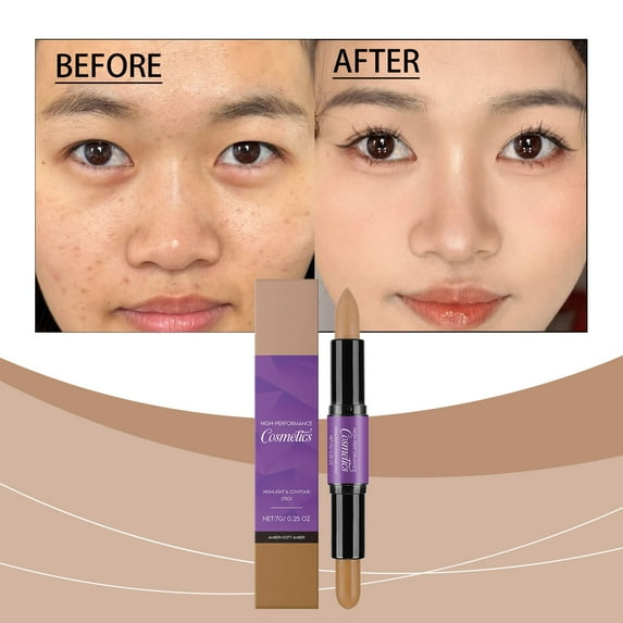 Kokovifyves Double Head High Light Repair Stick Brightens Concealer Naturally Three-dimensional Shaping Rotary Pen Body for Commuting Makeup