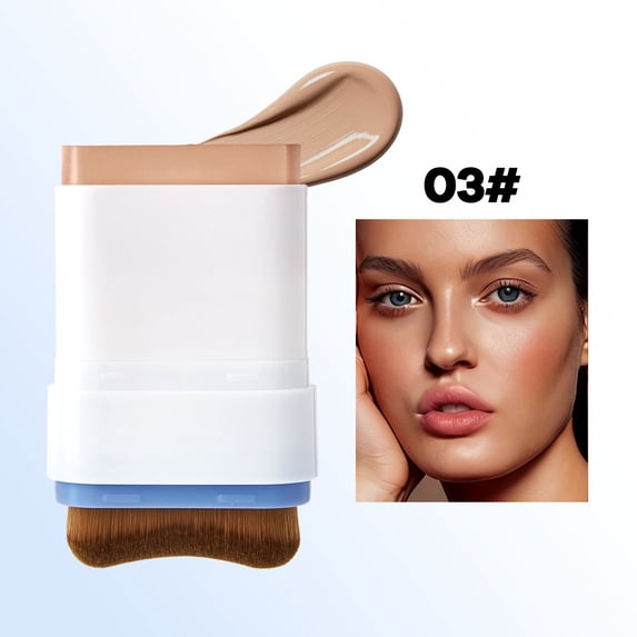 Kokovifyves Double-Headed 2 In 1 Velvet Matte Foundation Stick with Built-in Brush, Oil Control Buildable Coverage Stable Wear Beginner Friendly