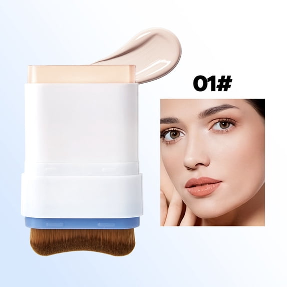 Kokovifyves Double-Headed 2 In 1 Velvet Matte Foundation Stick with Built-in Brush, Oil Control Buildable Coverage Stable Wear Beginner Friendly
