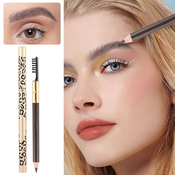 Kokovifyves Double Headed Leopard Print Eyebrow Pencil with Brush Beauty Accessory Makeup Tool