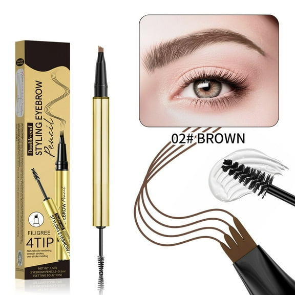 Kokovifyves Double-headed Four-prong Eyebrow Pencil Waterproof and Sweat-proof Three-dimensional Eyebrow Glue Setting Liquid 1.5ml+0.5ml