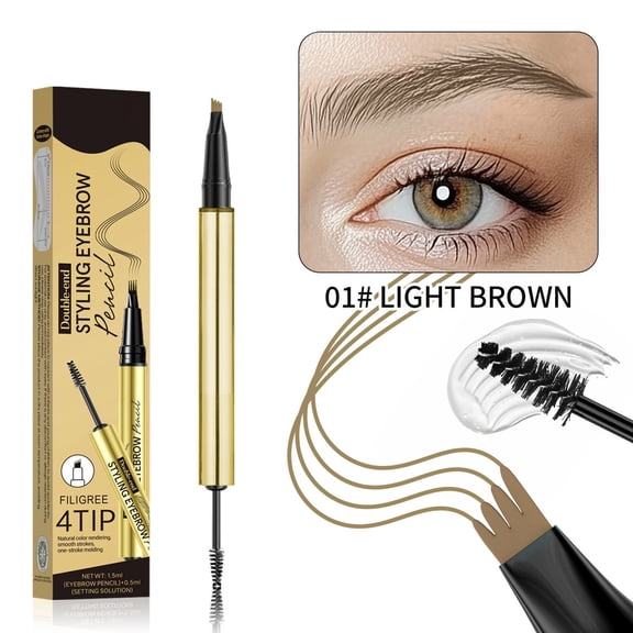 Kokovifyves Double-headed Four-prong Eyebrow Pencil Waterproof and Sweat-proof Three-dimensional Eyebrow Glue Setting Liquid 1.5ml+0.5ml