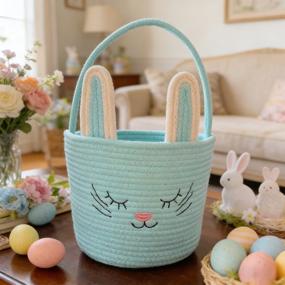 Kokovifyves Easter Hand-woven Rabbits-shaped Storage Basket and Holiday Decorative Storage Basket for Spring Home Decor