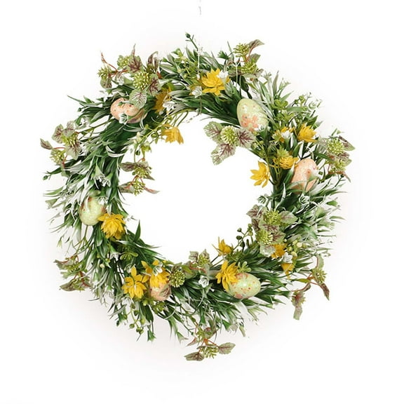 Kokovifyves Easter Wreath Spring Summer Wreath for Front Door 2024 Easter Decorative Wreath Simulation Water Grass Green Plant Plastic Ring Door Hanging Luminous Festival Decorative Supplies