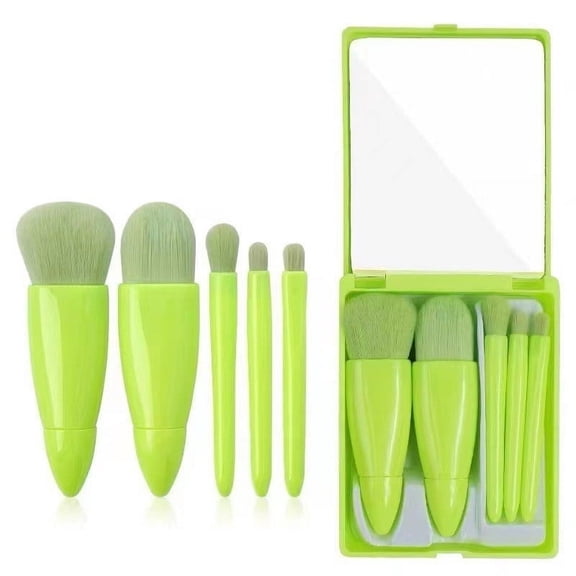 Kokovifyves Easy Taken Travel Makeup Brush Set 5pcs Mini Complete Function Cosmetic Brushes Kit 5pcs with Mirror