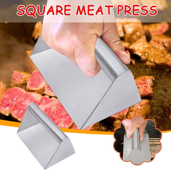 Kokovifyves Kitchen Gadgets Clearance Steel Rectangular Lattice Meat Press Board with Wooden Handle Meat Press