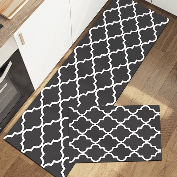 Kokovifyves Kitchen Rugs Sets of 2 Clearance,2 Pieces Comfort Kitchen Mat Moroccan Trellis, Absorbent And Stain Restaurant Mat, Nordic Strip Carpet, Balcony Window Mat, Household Bathroom Door Mat
