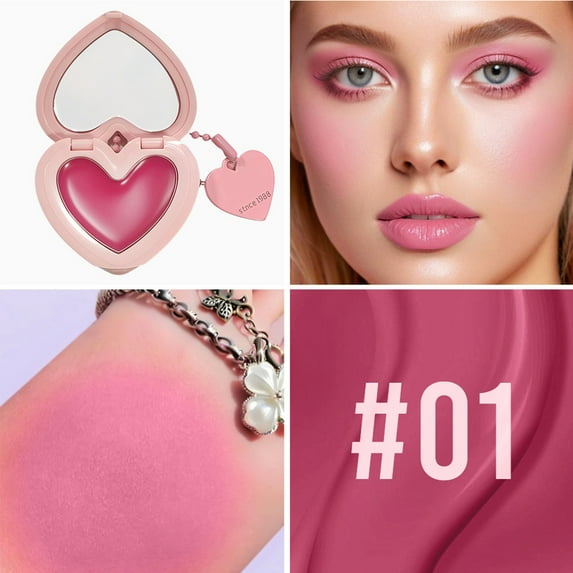 Kokovifyves Lip and Cheek Use Powder Blusher Cream Natural Beauty High Gloss Brightening Portable Rouge