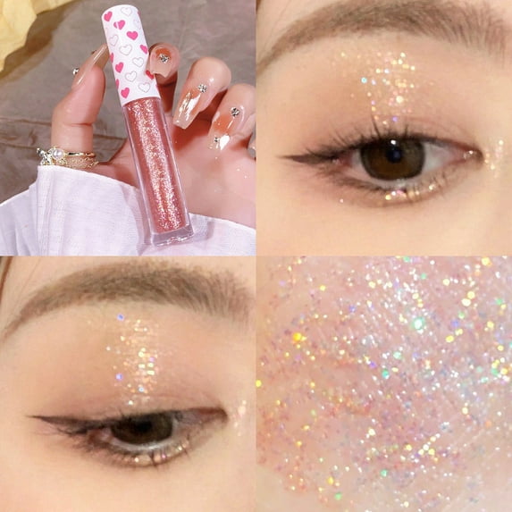 Kokovifyves Liquid Eyeshadow Pearlescent Sequins Brightening Glittery Silkworm Color Eyeshadow Liquid Highlight Makeup Female