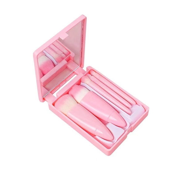 Kokovifyves Easy Taken Travel Makeup Brush Set 5pcs Mini Complete Function Cosmetic Brushes Kit 5pcs with Mirror
