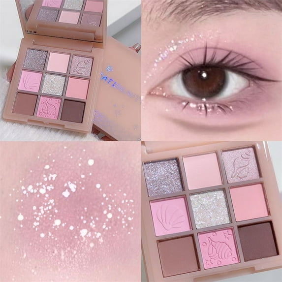 Kokovifyves Makeup Eyeshadow Kit for Women Nine Color Splicing Shiny Eye Shadow Weave Pearl Oatmeal Roast Milk 45g